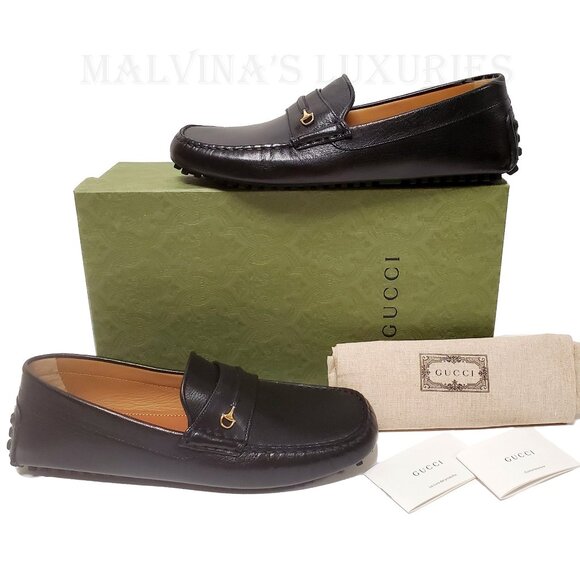 GUCCI SHOES MENS BLACK LEATHER HALF HORSEBIT DRIVER LOAFERS sz 10 / 10.5 US - Picture 3 of 15